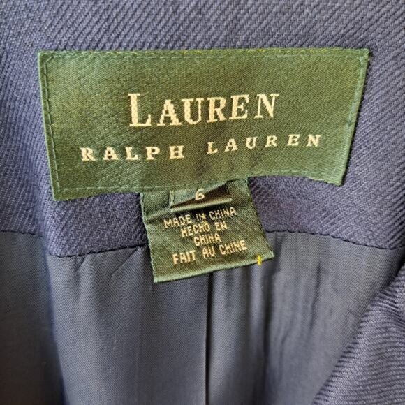 LAUREN Ralph Lauren Navy Linen Double Breasted Blazer Size 6 Relaxed Fit - Picture 5 of 8